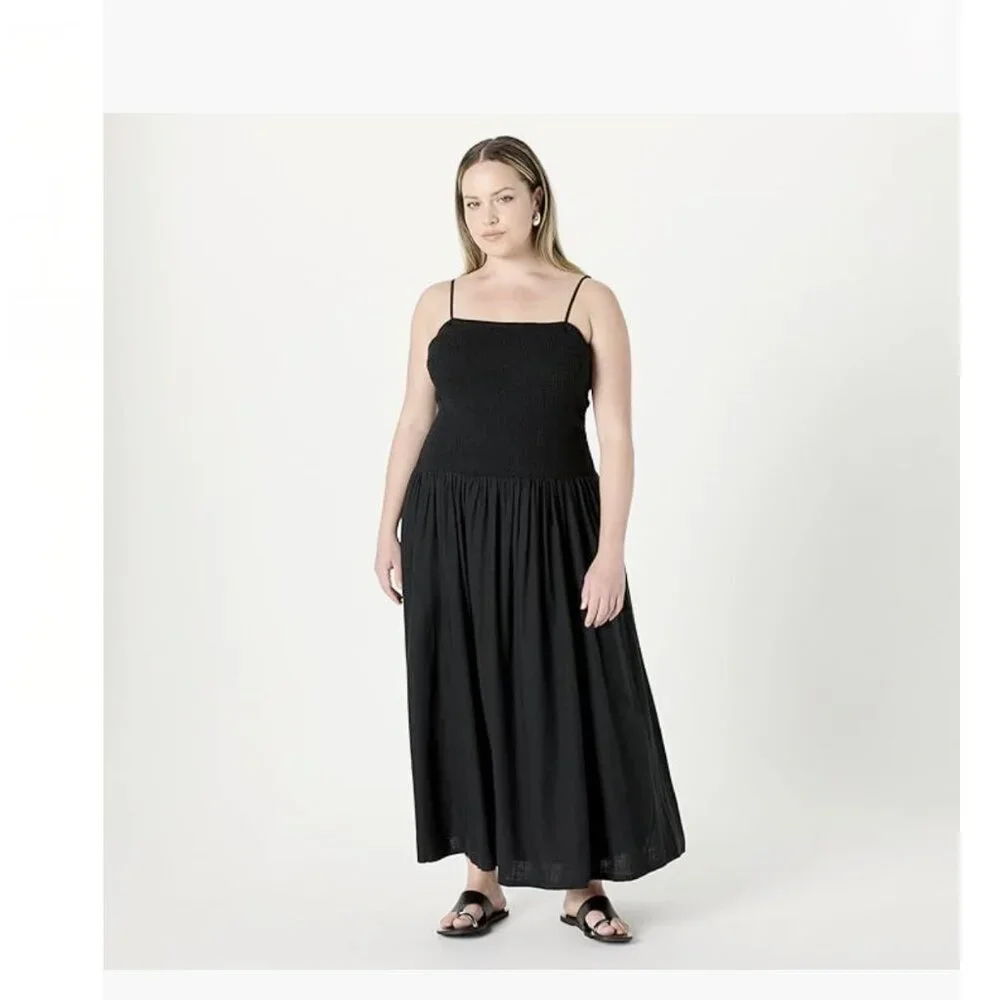 The Drop Florencia Smocked Bodice Linen Maxi Dress - Picture 3 of 9